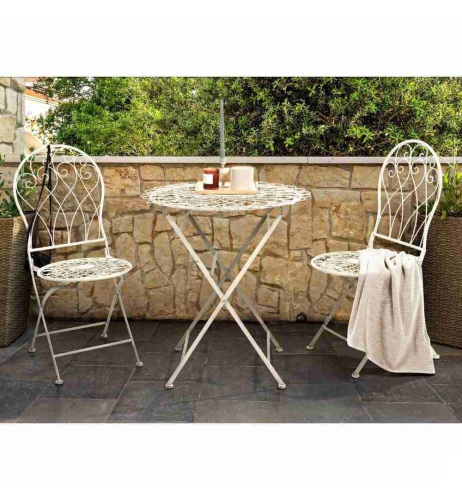 Table de Bistrot Blanc Cassé en Métal ? 70 cm Revêtu de Poudre Résistant aux UV Pliable de Style Rétro Compact Balcon Terrasse Jardin