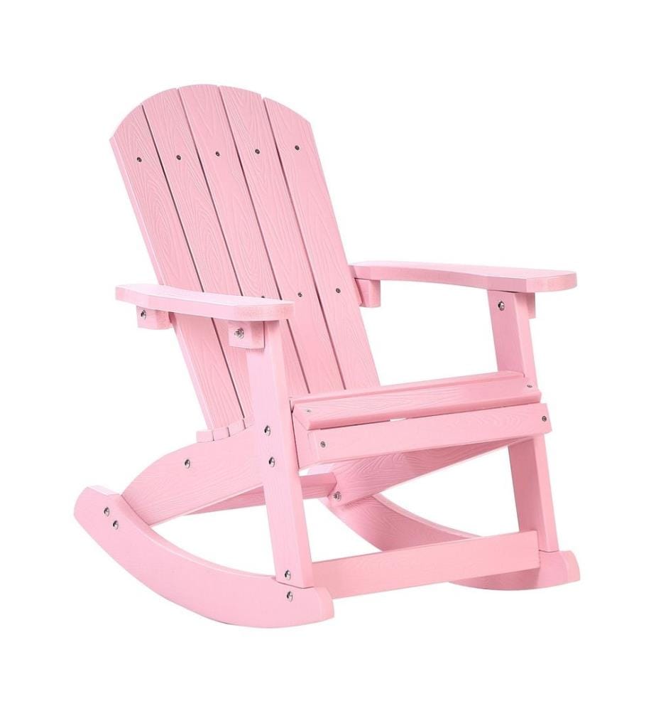 Chaise de Jardin à Bascule pour Enfants Rose Clair Plastique Effet Bois Terrasse Résistant aux Intempéries Style Moderne