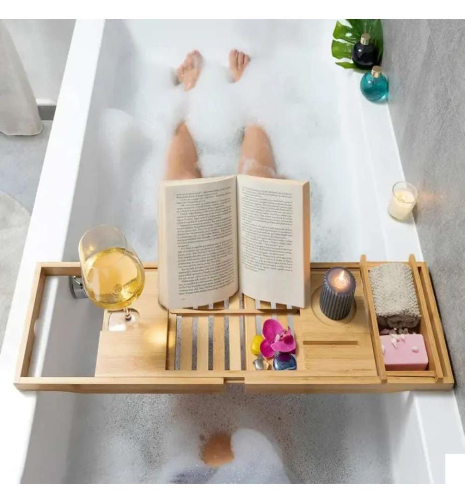 Plateau de Baignoire Extensible en Bambou Trayth Bambou, Gris