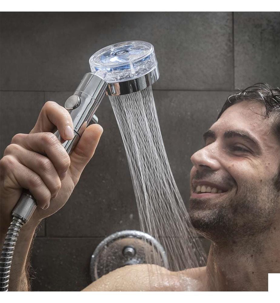 Douche Écologique avec Hélice à Pression et Filtre Purificateur - Argent