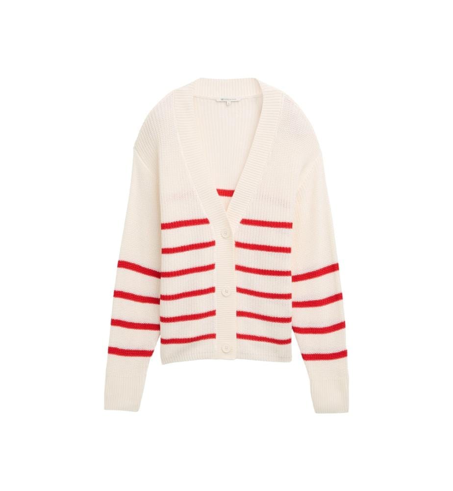 Cardigan - Rayures rouges et blanches placées