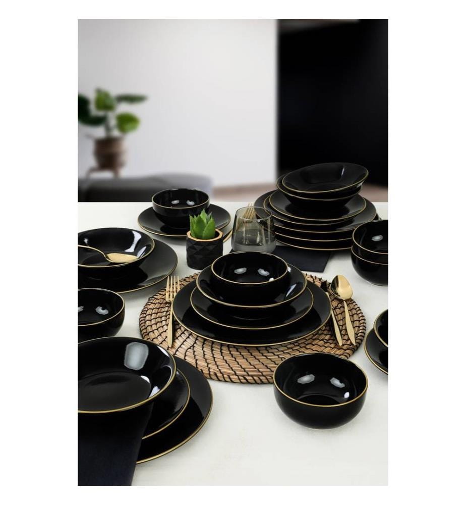Service de Table (24 pièces) or noir, grès céramique, n'absorbe pas l'eau