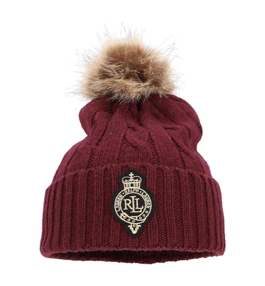 Bonnet torsadé à pompon et écusson - Dark & Garnet