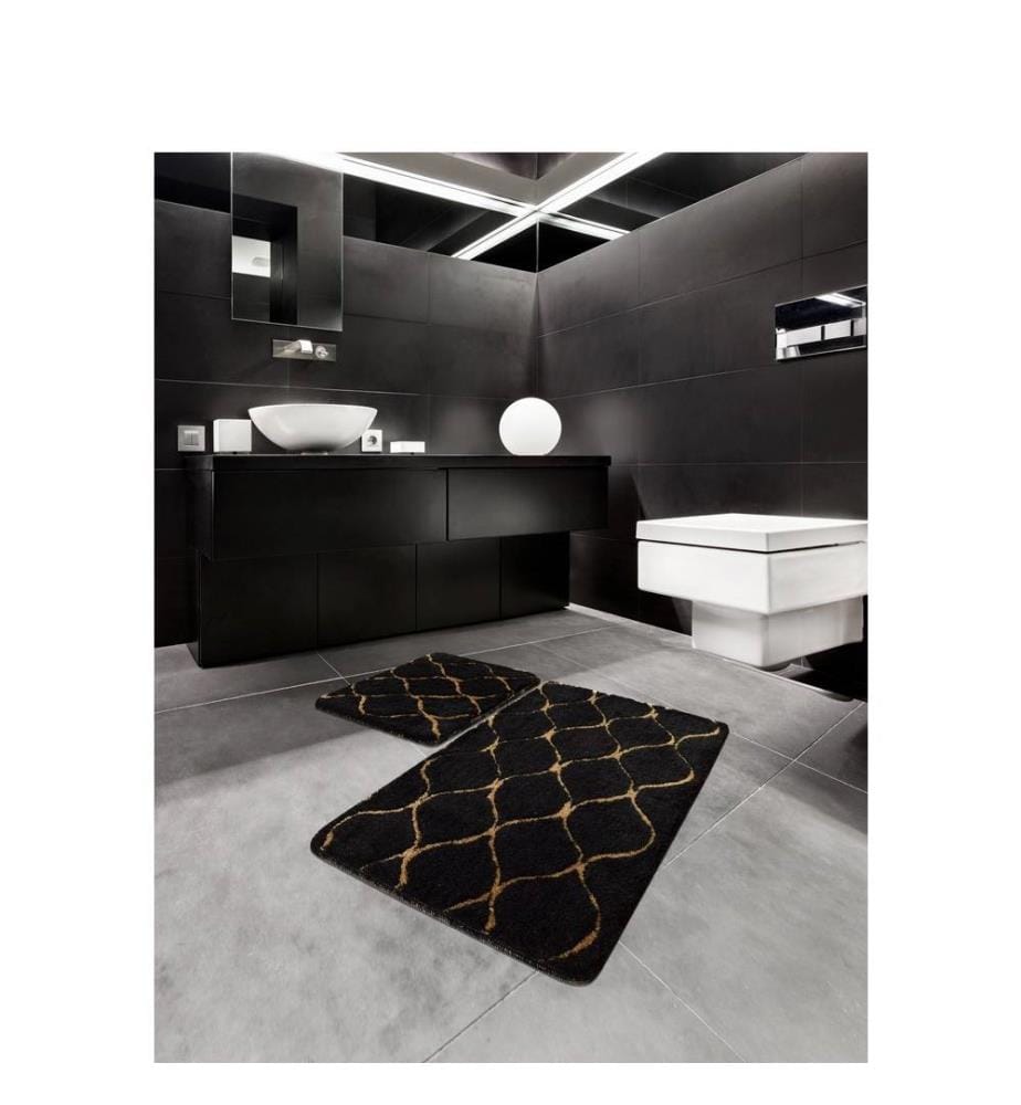 Lot de 2 Tapis de Bain en Acrylique - Noir et or