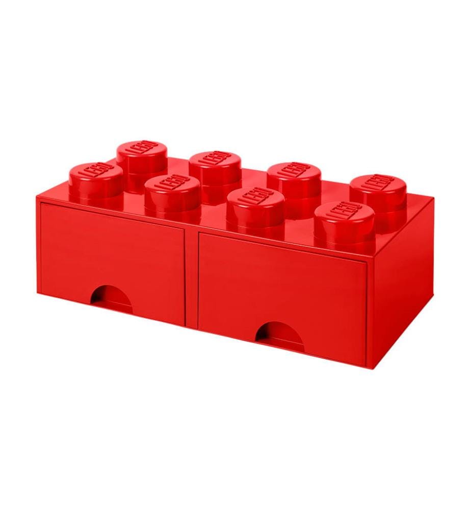 Brique de Rangement 8 Blocs avec 2 Tiroirs - 500 x 250 x 180 mm - Rouge