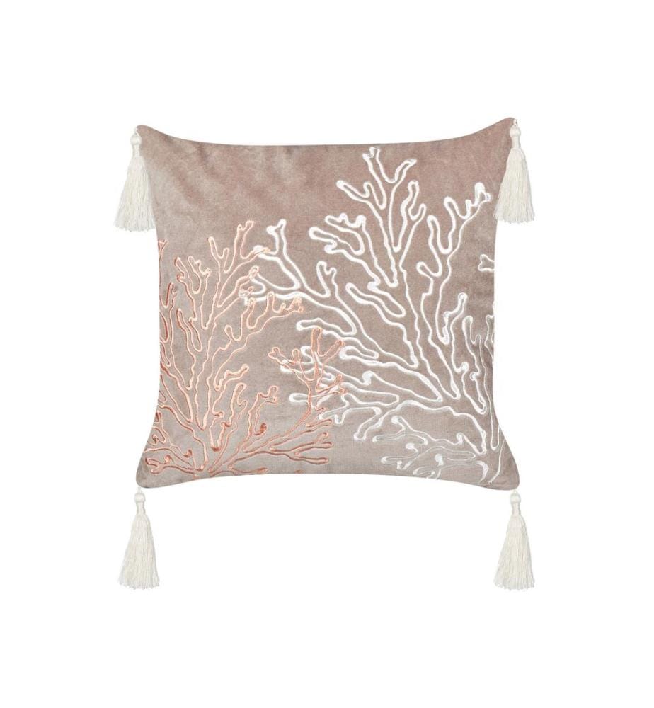 Coussin MAZZAELLA Velours 45 x 45 cm Taupe Motif de plante