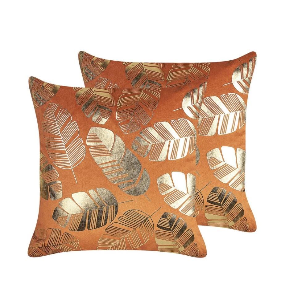 Lot de 2 coussins décoratifs SUNFLOWER Velours 45 x 45 cm Orange Motif de plante