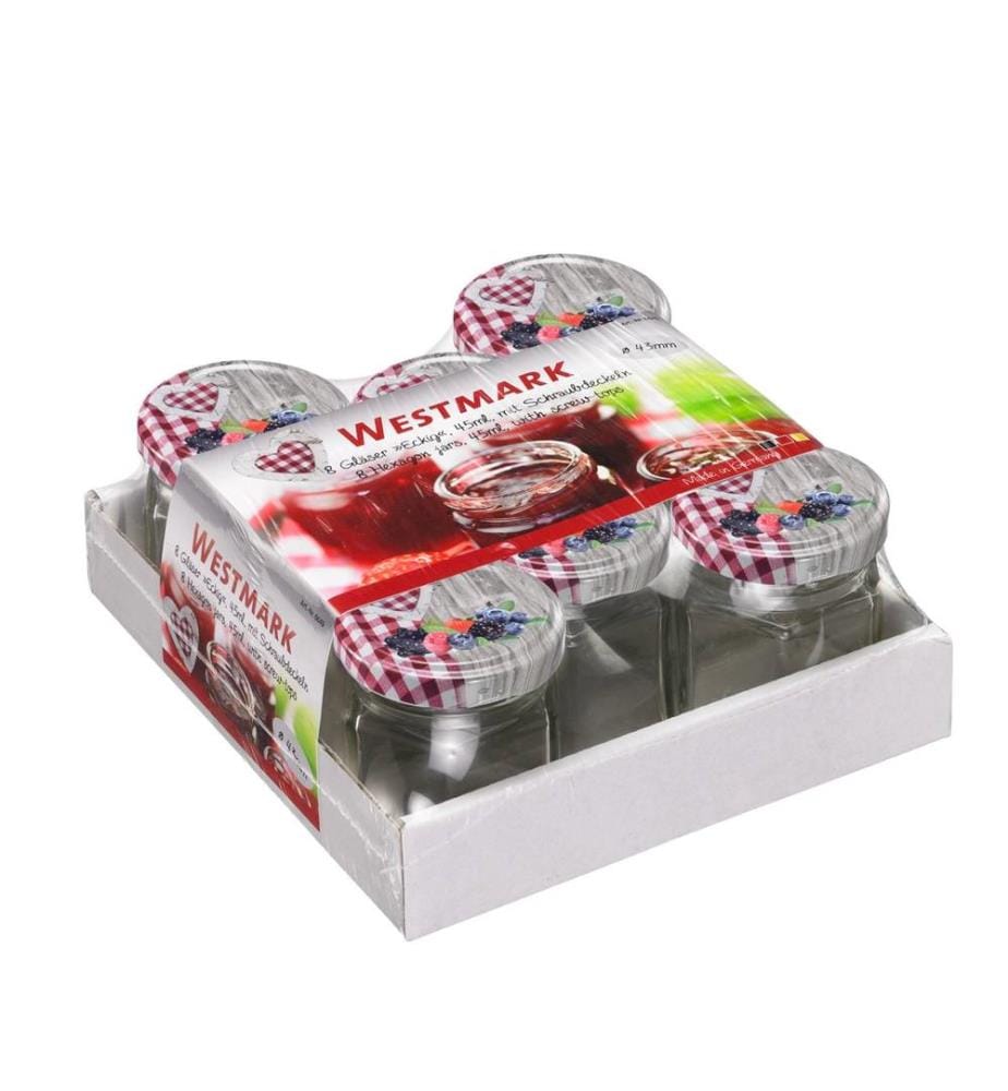 Set de 8 Bocaux Hexagonaux 45ml avec Couvercle 43 mm - Transparent