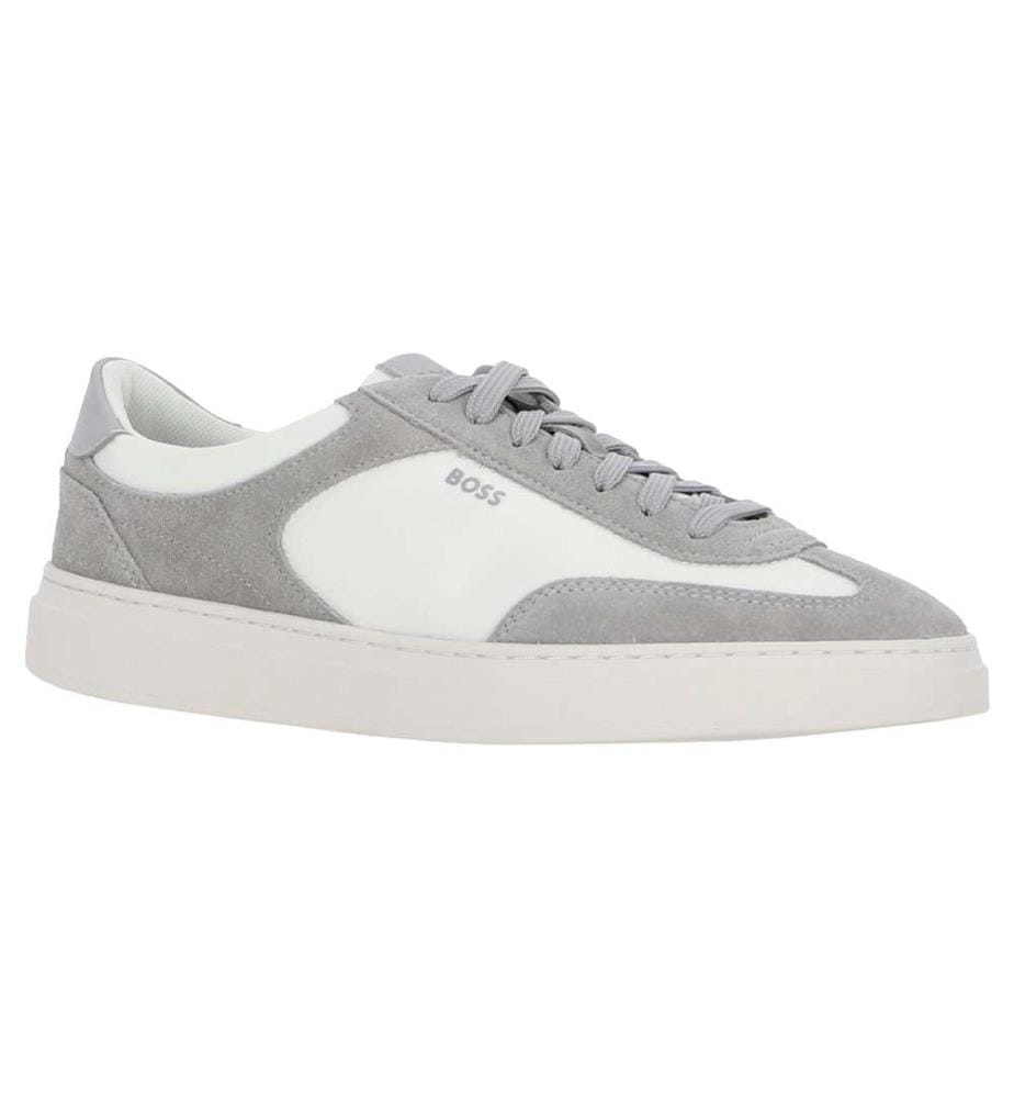 Baskets à lacets avec finitions en cuir suédé - Blanc Crème