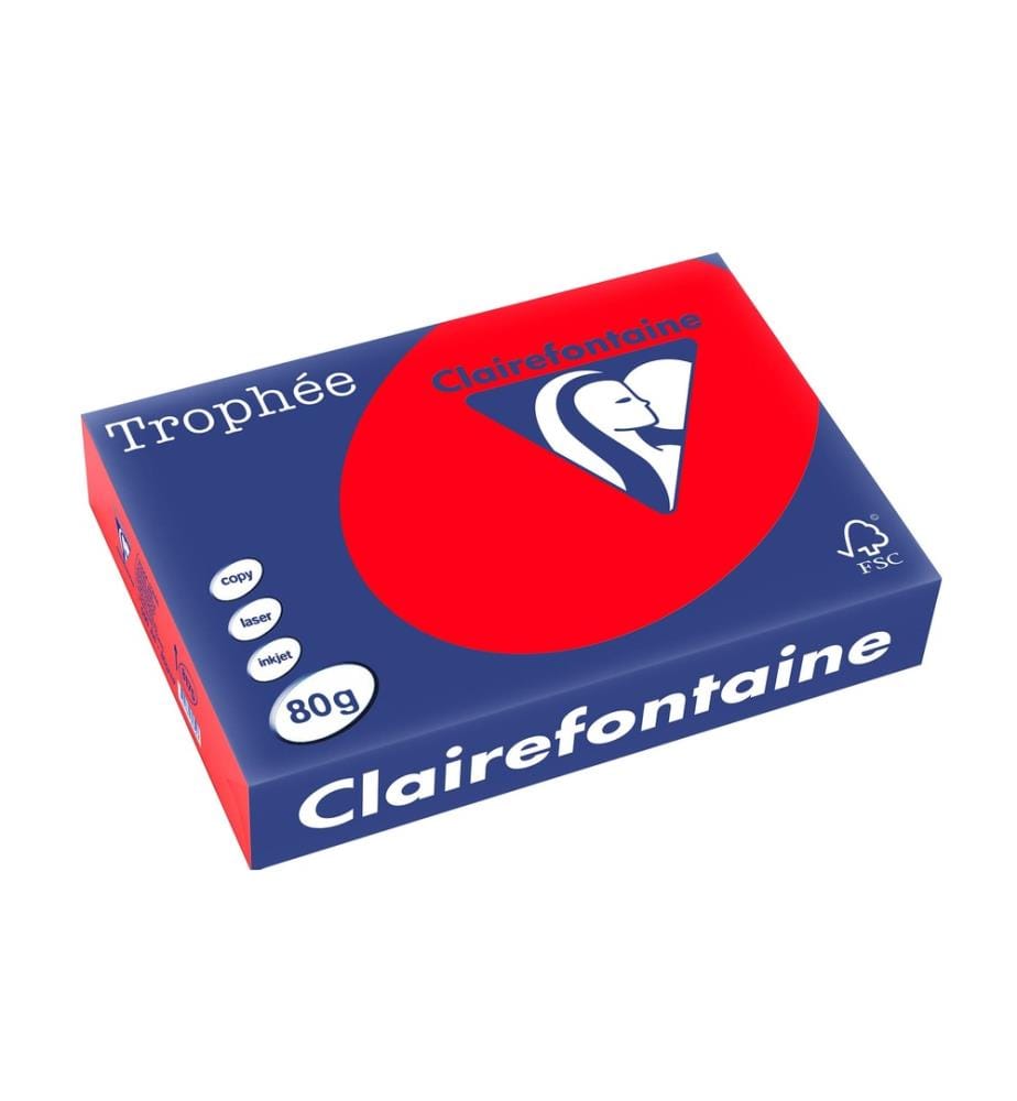 CLAIREFONTAINE - Papier pour photocopie Trophée A4, 80 g/m², rouge corail, 500 feuilles