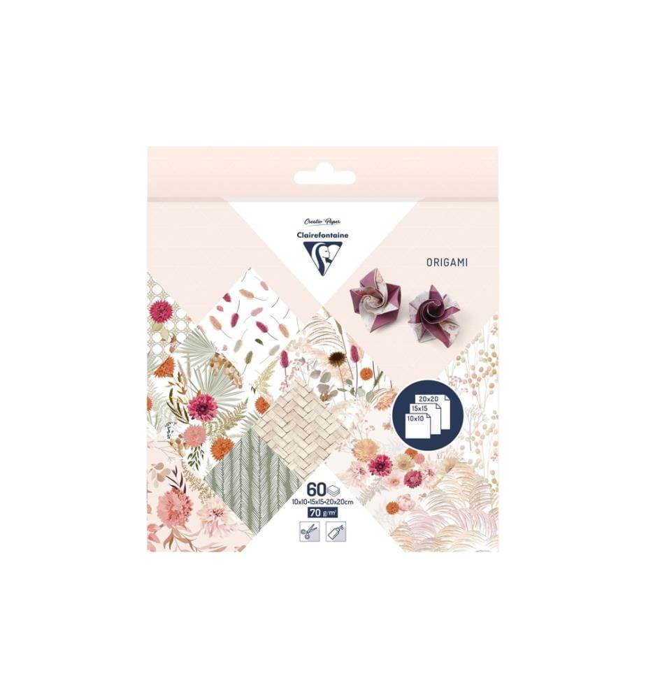 CLAIREFONTAINE - Feuilles origami Fleurs séchées en origami 70 g/m², 60 feuilles