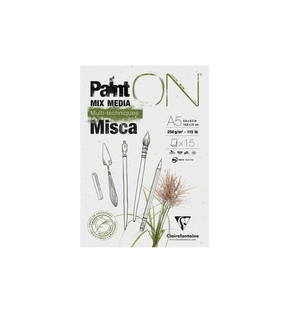 CLAIREFONTAINE - Carnet de dessin Paint On Misca 15 feuilles, A5, 250 g/m², blanc