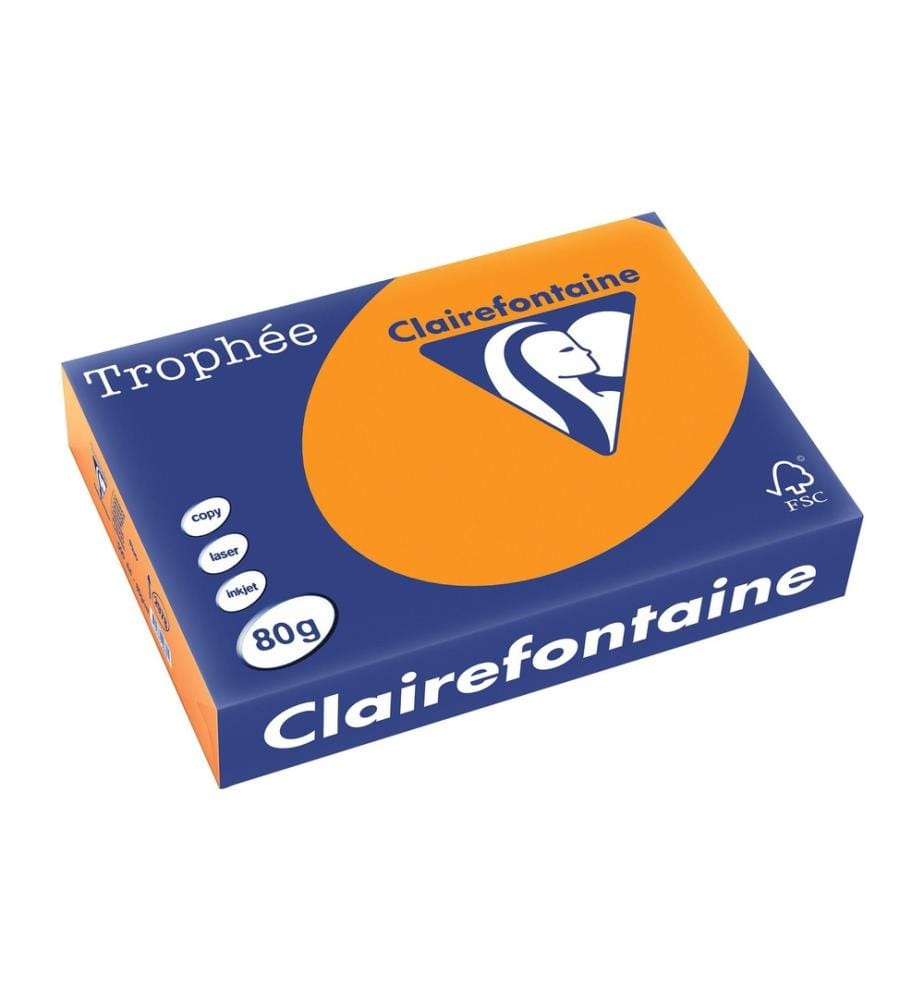 CLAIREFONTAINE - Papier pour photocopie Trophée A4, 80 g/m², orange fluo, 500 feuilles