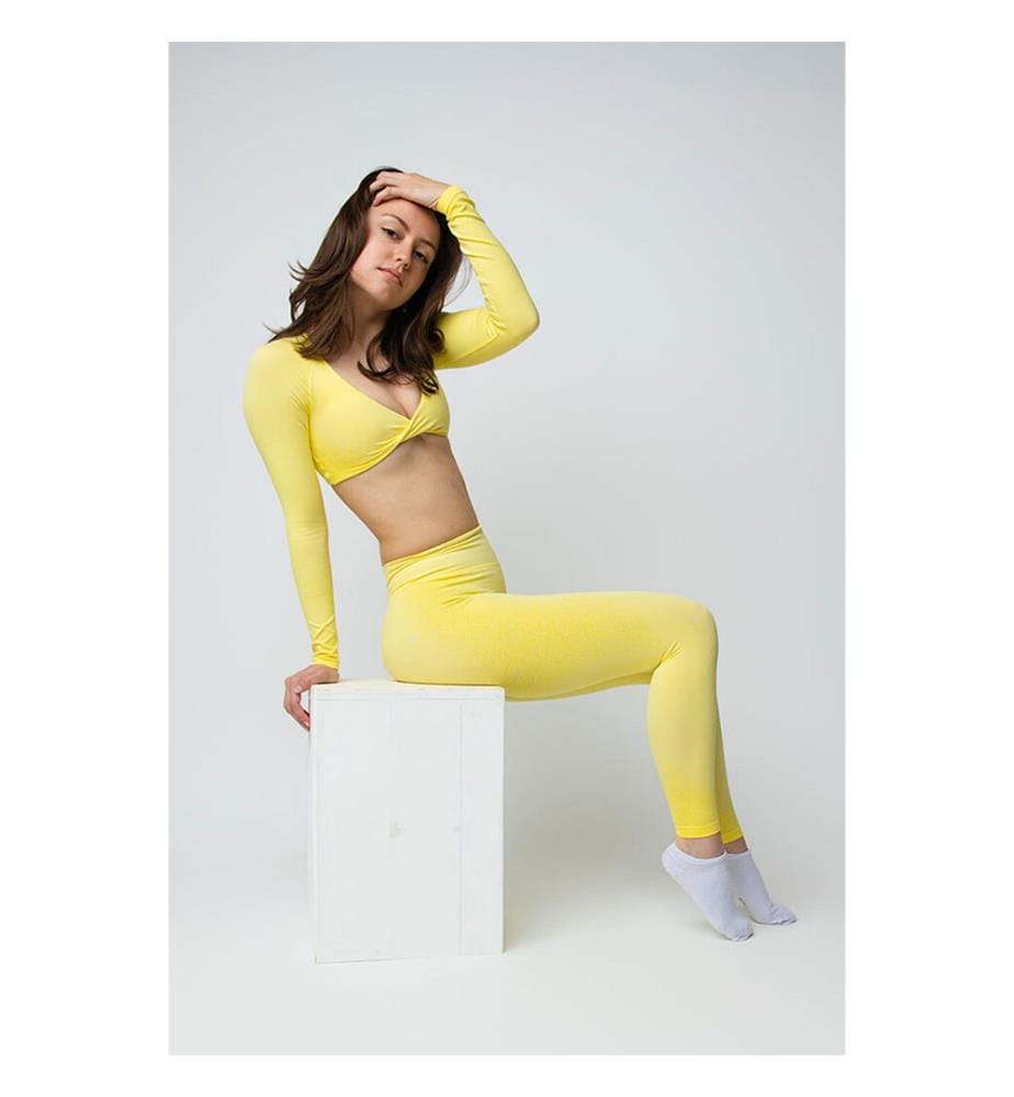 Crop Top Manches Longues Torsadé - Jaune Soleil