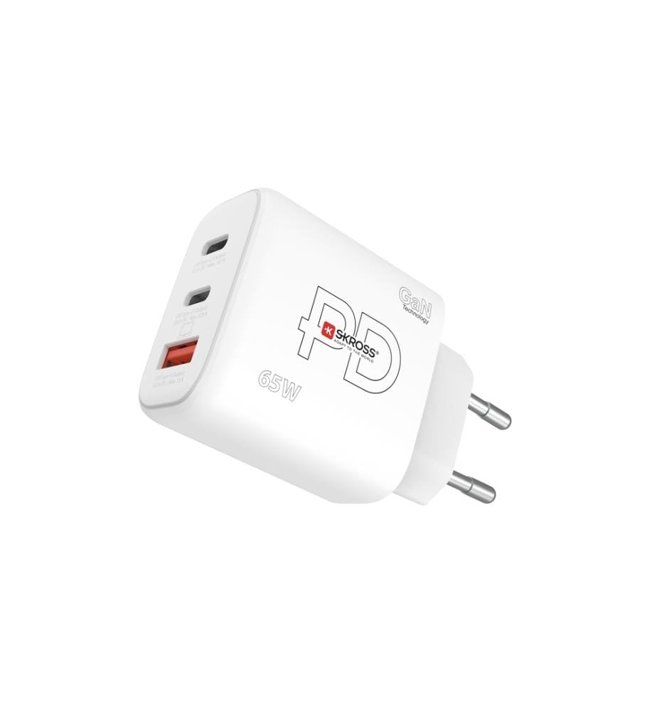 SKROSS - Chargeur mural USB GaN EU, 2x USB-C, 1x USB-A, 65 W, blanc