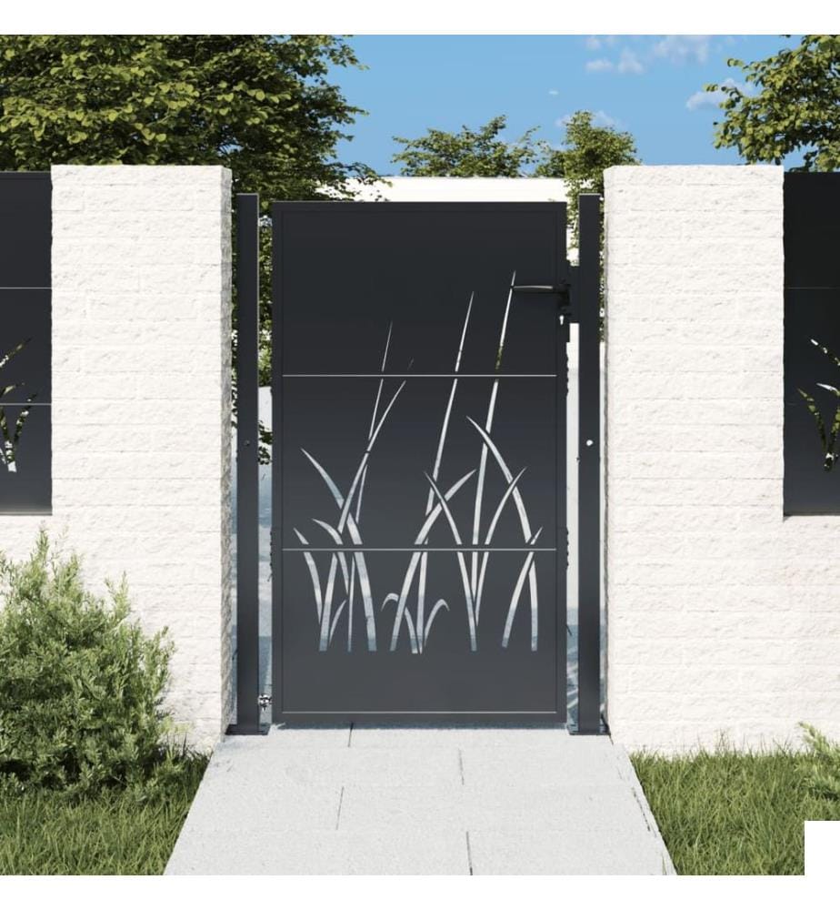 Portail de jardin anthracite 105x155cm acier conception d'herbe