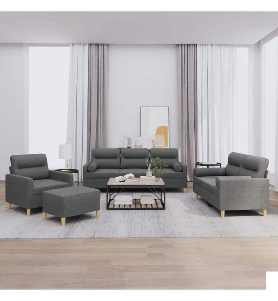 Ensemble de canapés 4 pcs coussins gris foncé tissu
