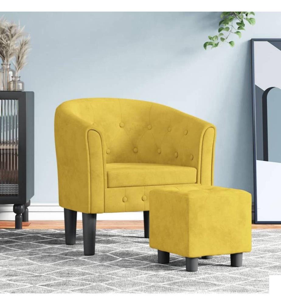 Fauteuil avec repose-pied jaune velours