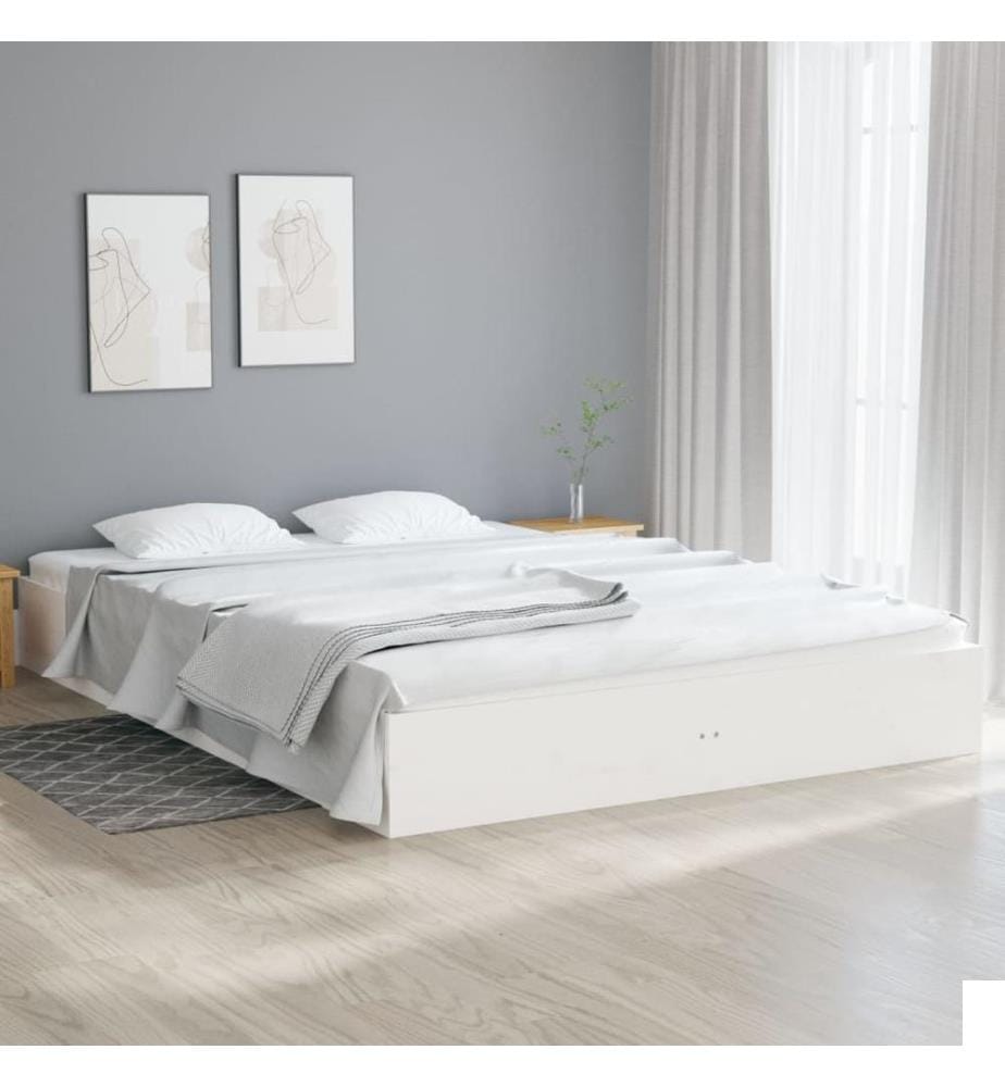Cadre de lit sans matelas blanc bois massif 140x200 cm
