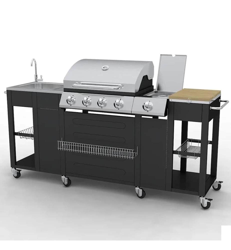 Barbecue au gaz avec 4+1 zone de cuisson Noir
