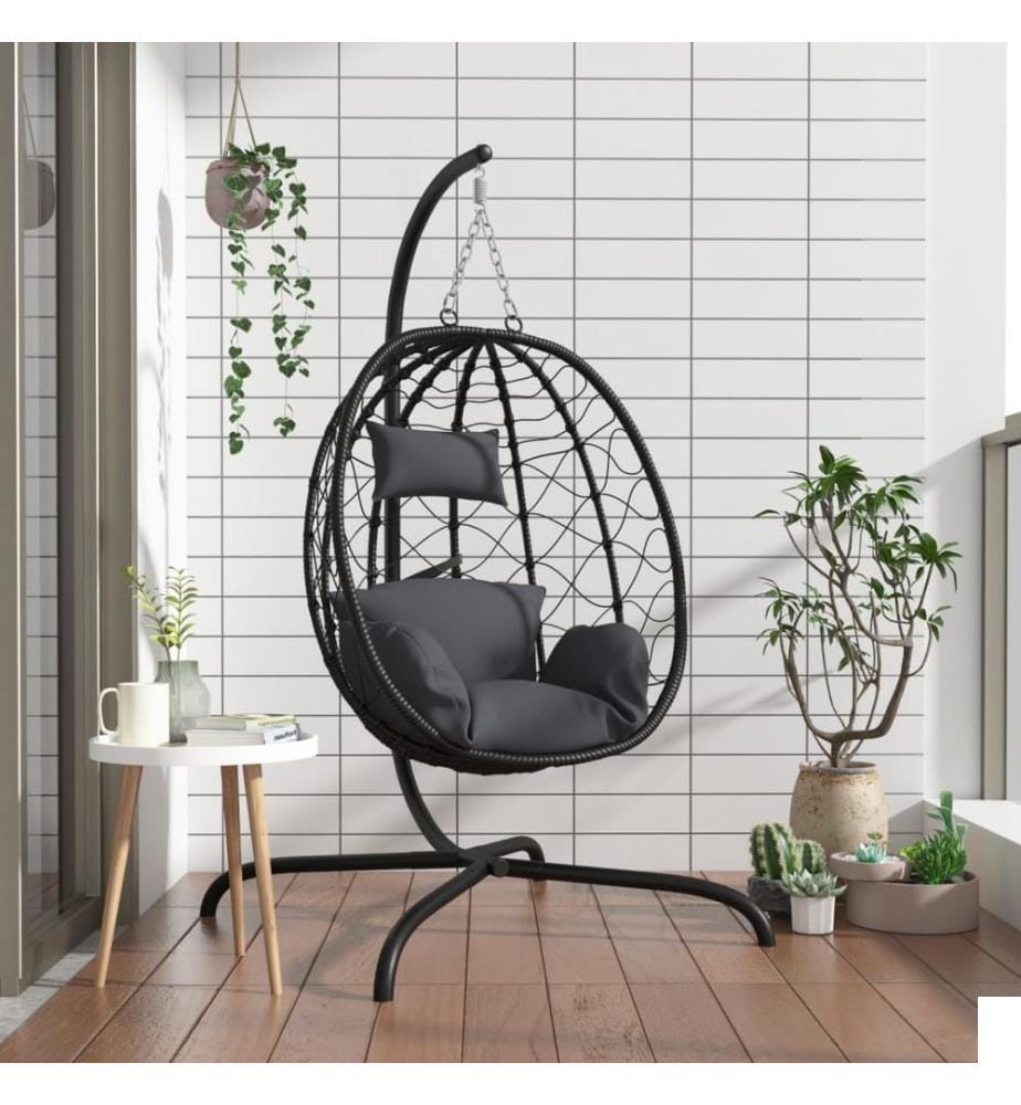 Chaise suspendue en forme d'uf avec coussin Anthracite
