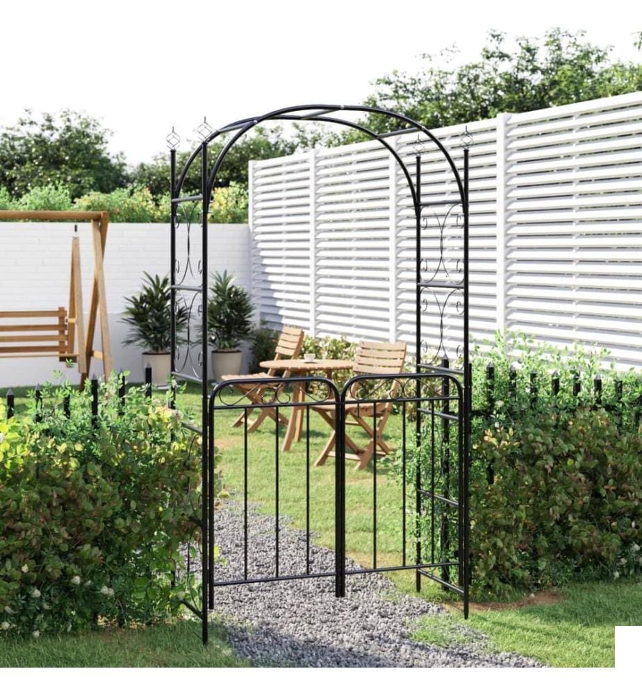 Arche de jardin avec portail noir 108x45x235 cm acier