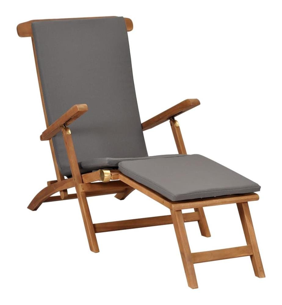 Chaise longue avec coussin Gris foncé Bois de teck solide