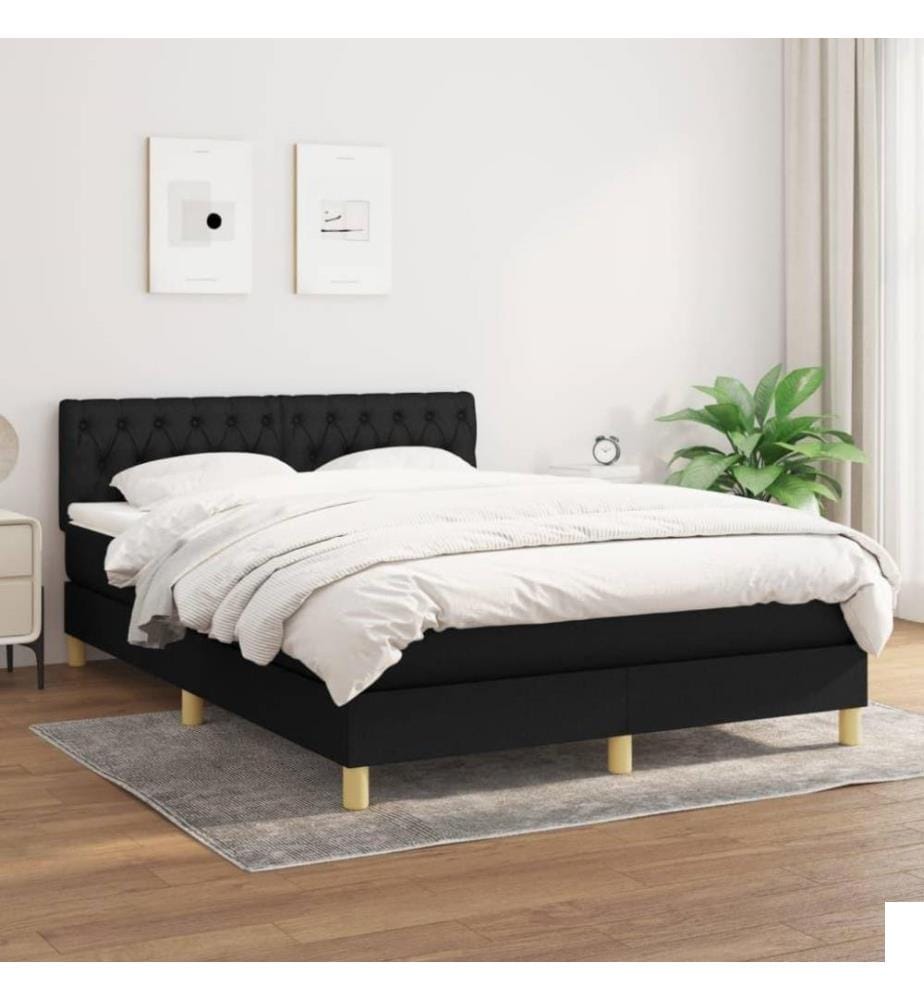 Lit à sommier tapissier avec matelas Noir 140x200 cm Tissu