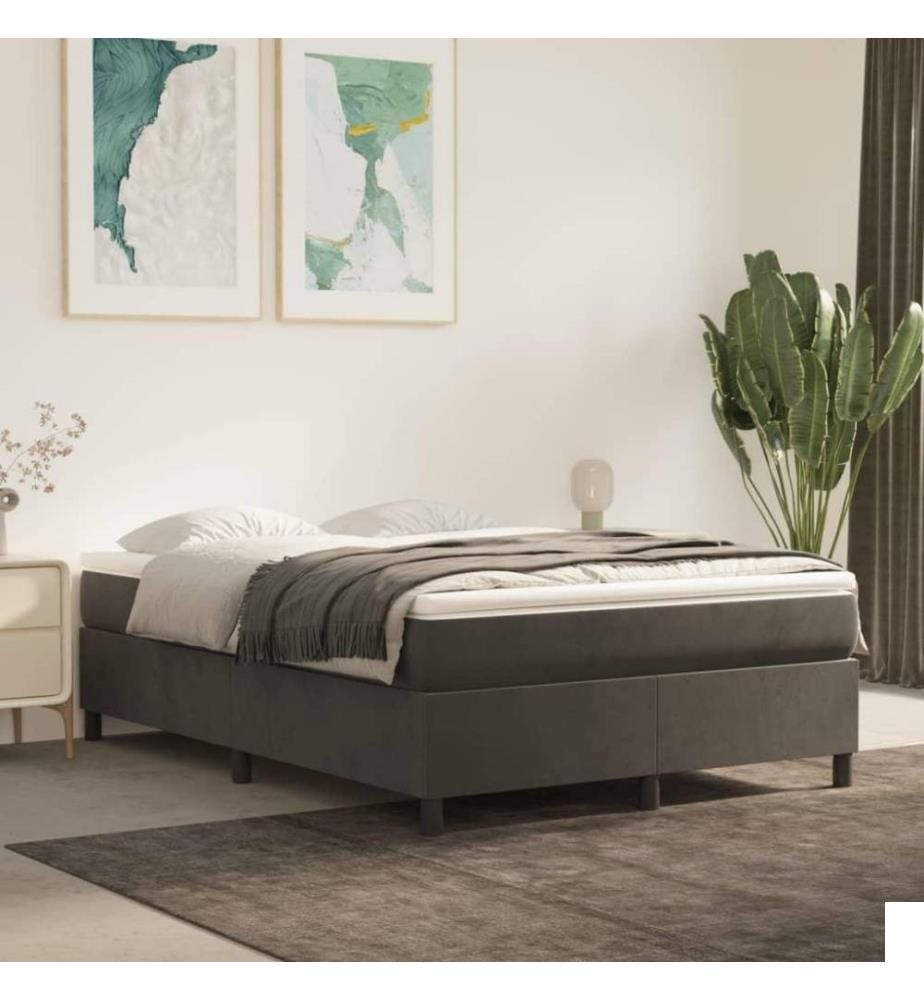 Lit à sommier tapissier et matelas Gris foncé 140x200cm Velours