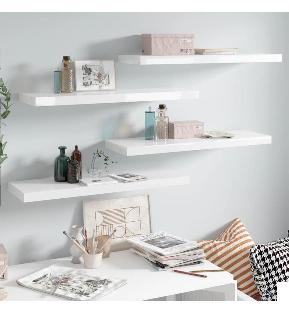 Étagère murale flottante 4 pcs Blanc brillant 80x23,5x3,8cm MDF