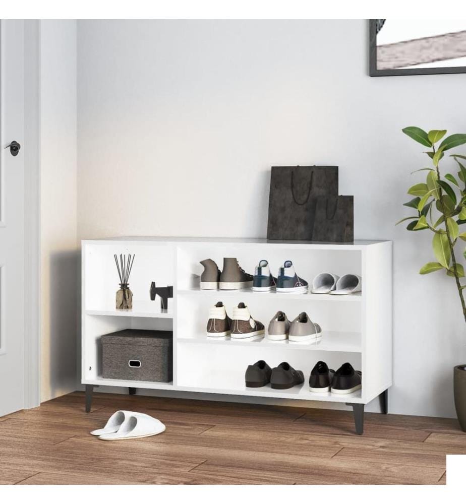 Armoire à chaussure Blanc brillant 102x36x60 cm Bois ingénierie