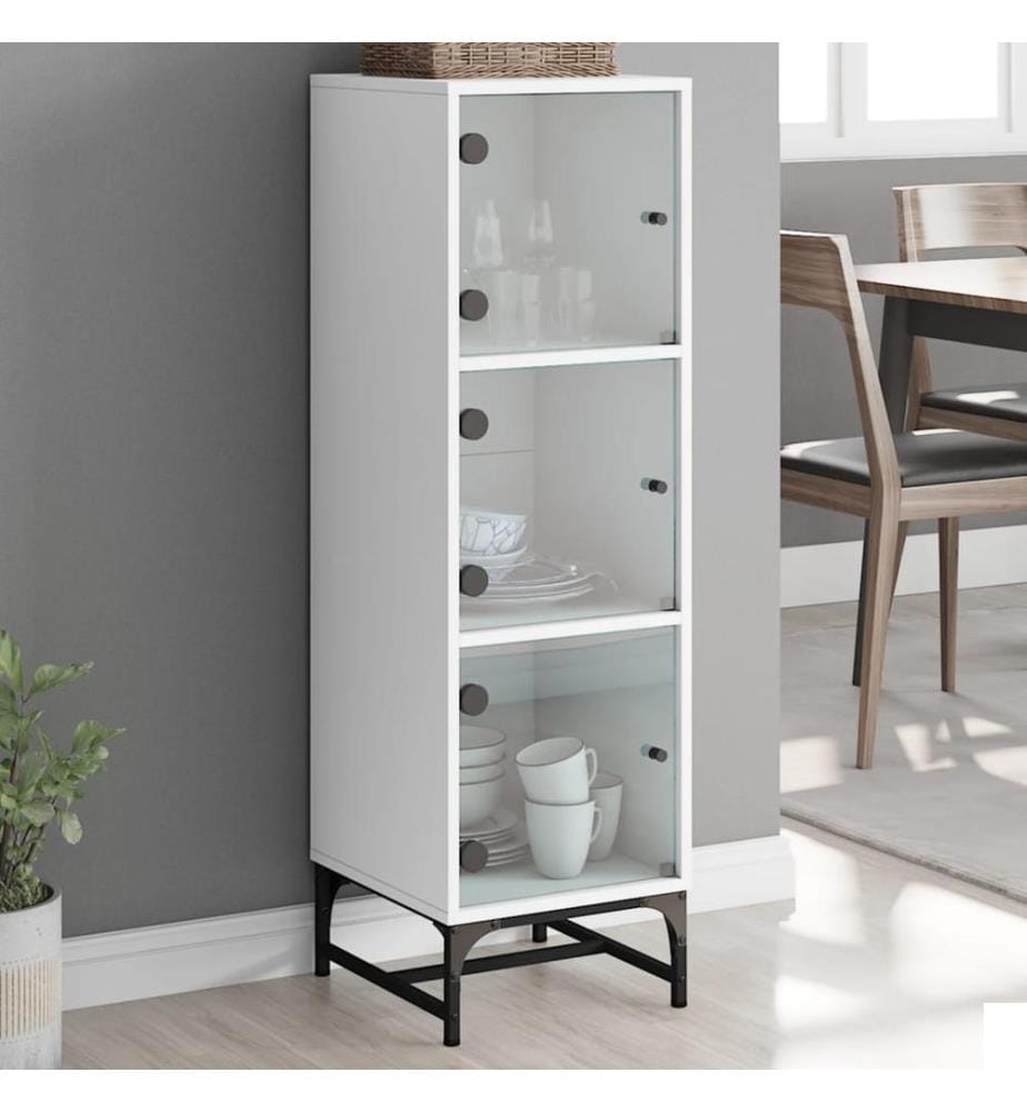 Buffet avec portes en verre blanc 35x37x120 cm