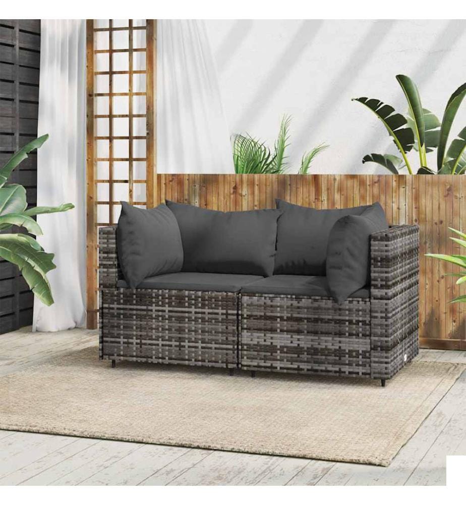 Canapés d'angle de jardin et coussins 2 pcs gris résine tressée