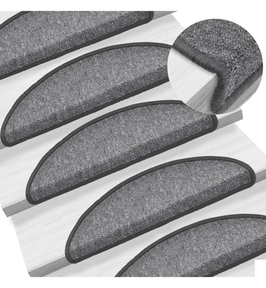 Tapis d'escalier 15 pièces 56 x 17 x 3 cm Gris foncé Demi-rond