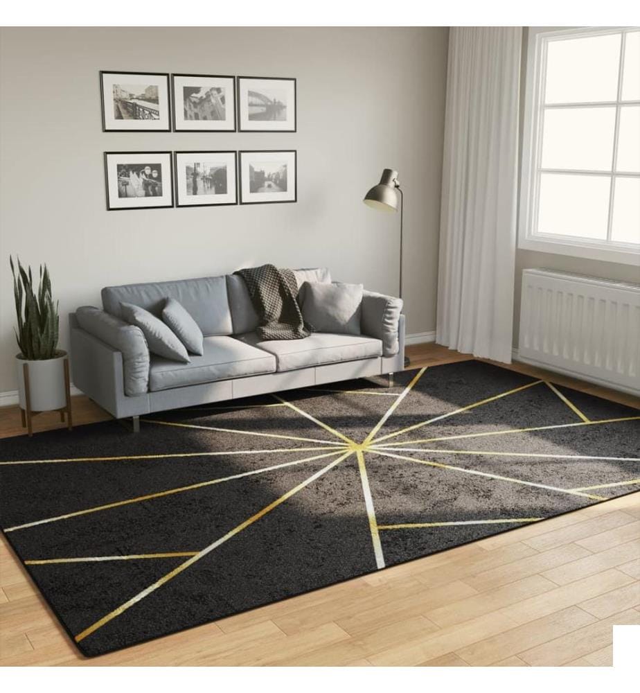 Tapis lavable noir et doré 190x300 cm antidérapant