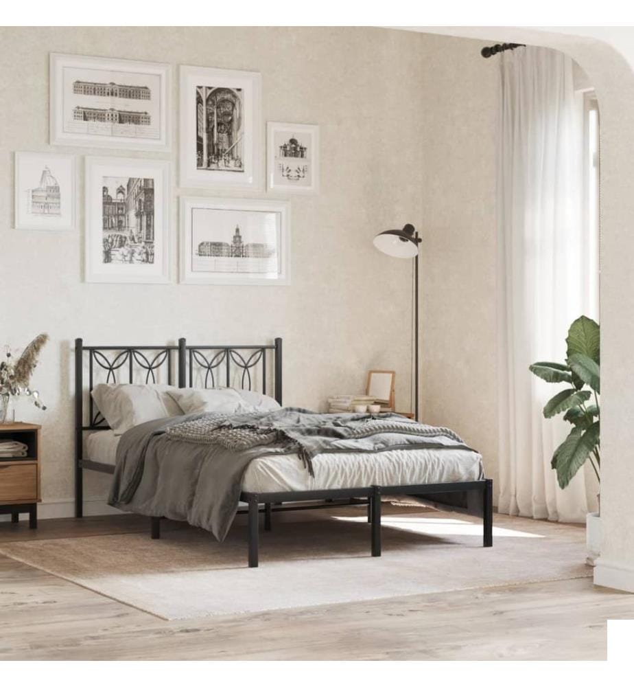 Cadre de lit métal sans matelas avec tête de lit noir 120x200cm