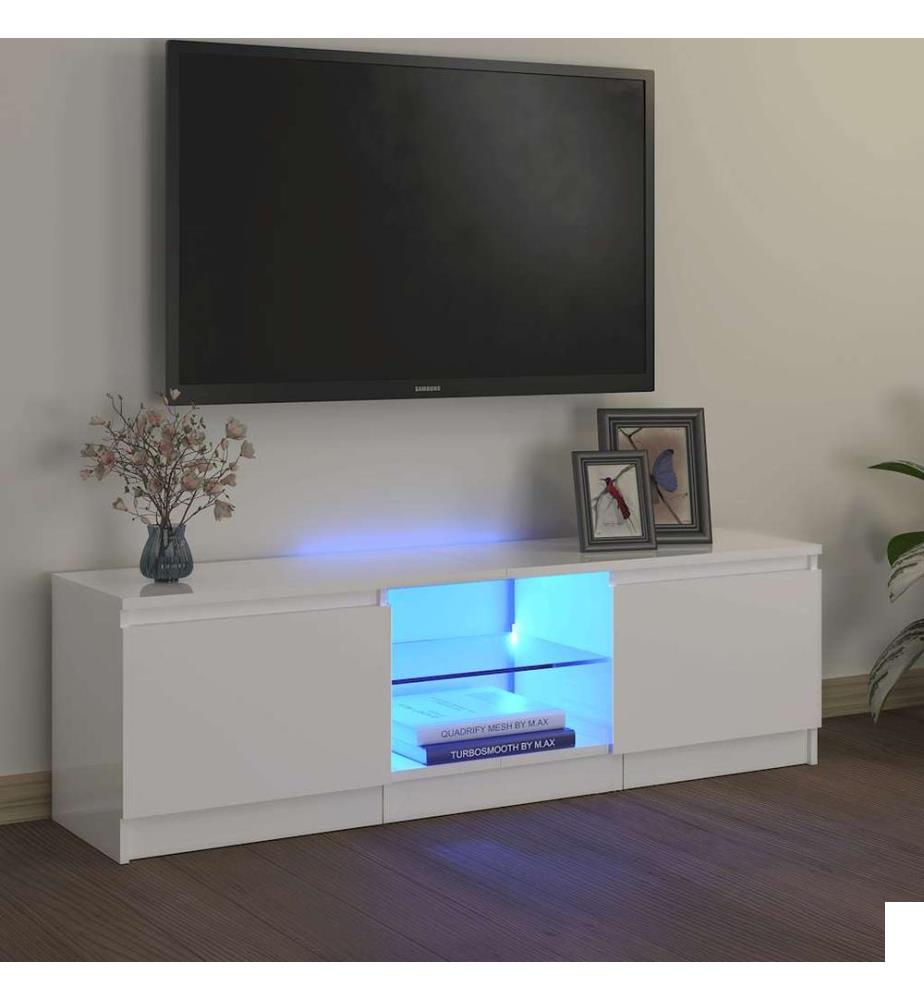 Meuble TV avec lumières LED blanc brillant 120x30x36 cm