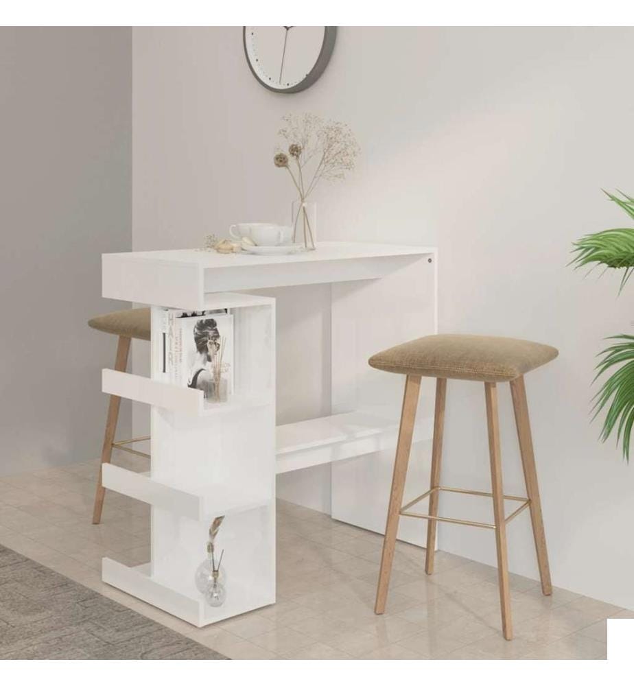 Table de bar étagère de rangement Blanc brillant 100x50x101,5cm
