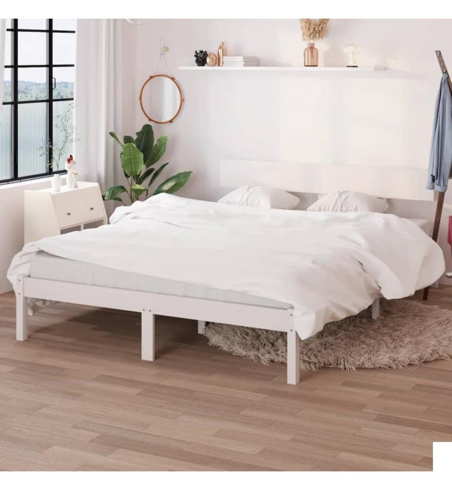 Cadre de lit sans matelas blanc bois massif 160x200 cm