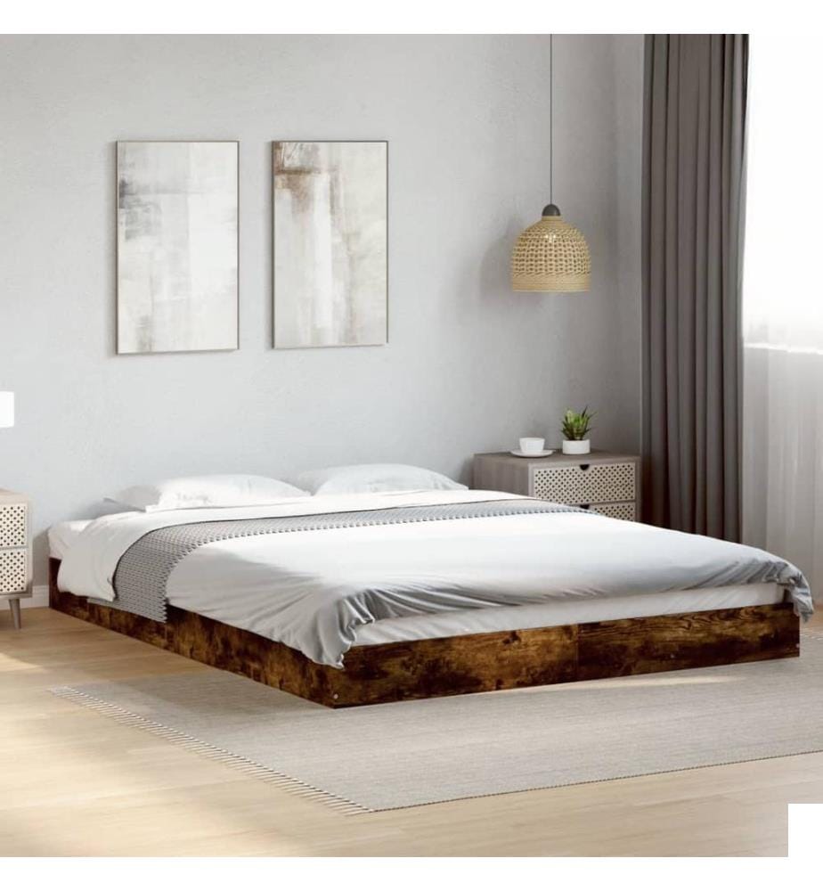 Cadre de lit sans matelas chêne fumé 160x200 cm bois ingénierie