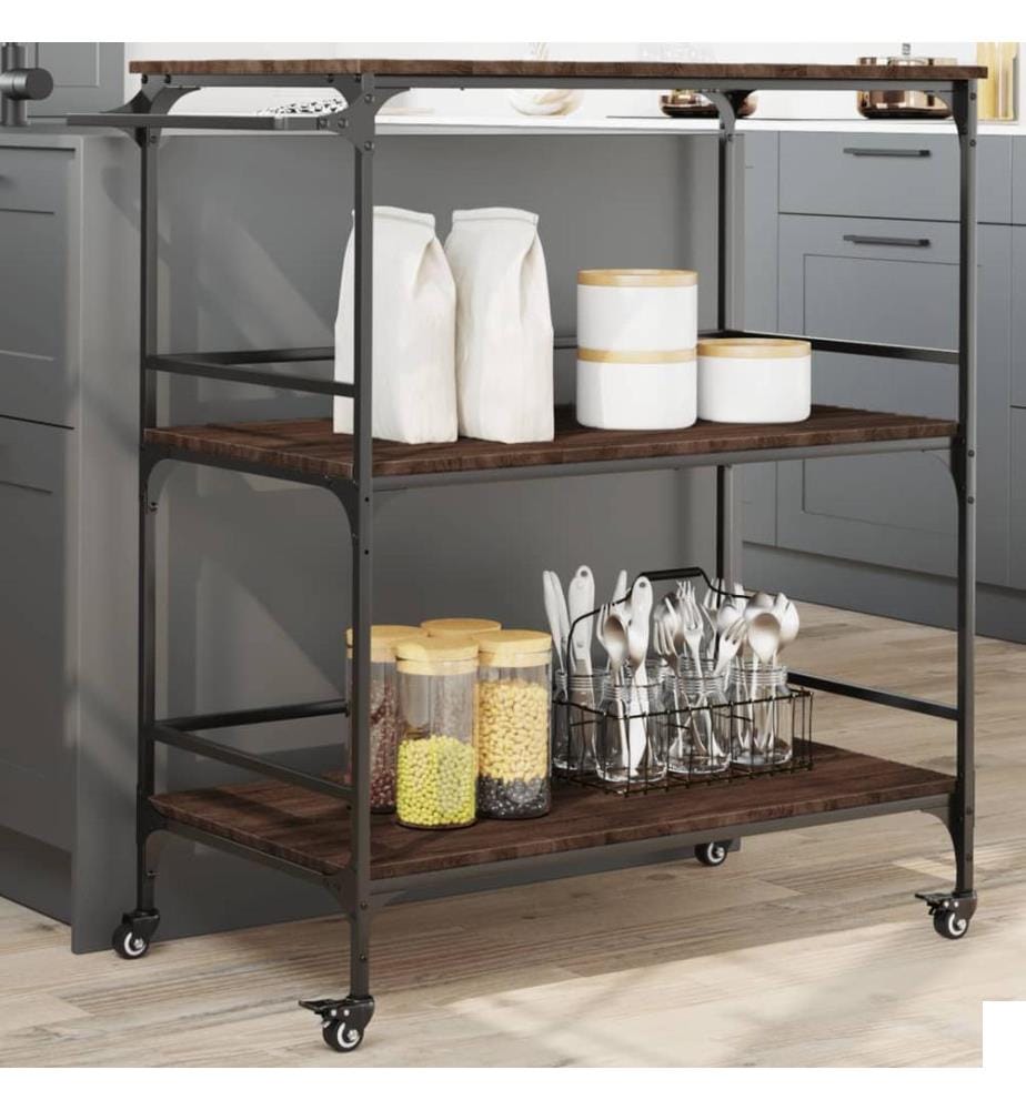 Chariot cuisine chêne marron 100,5x50x105 cm bois d'ingénierie