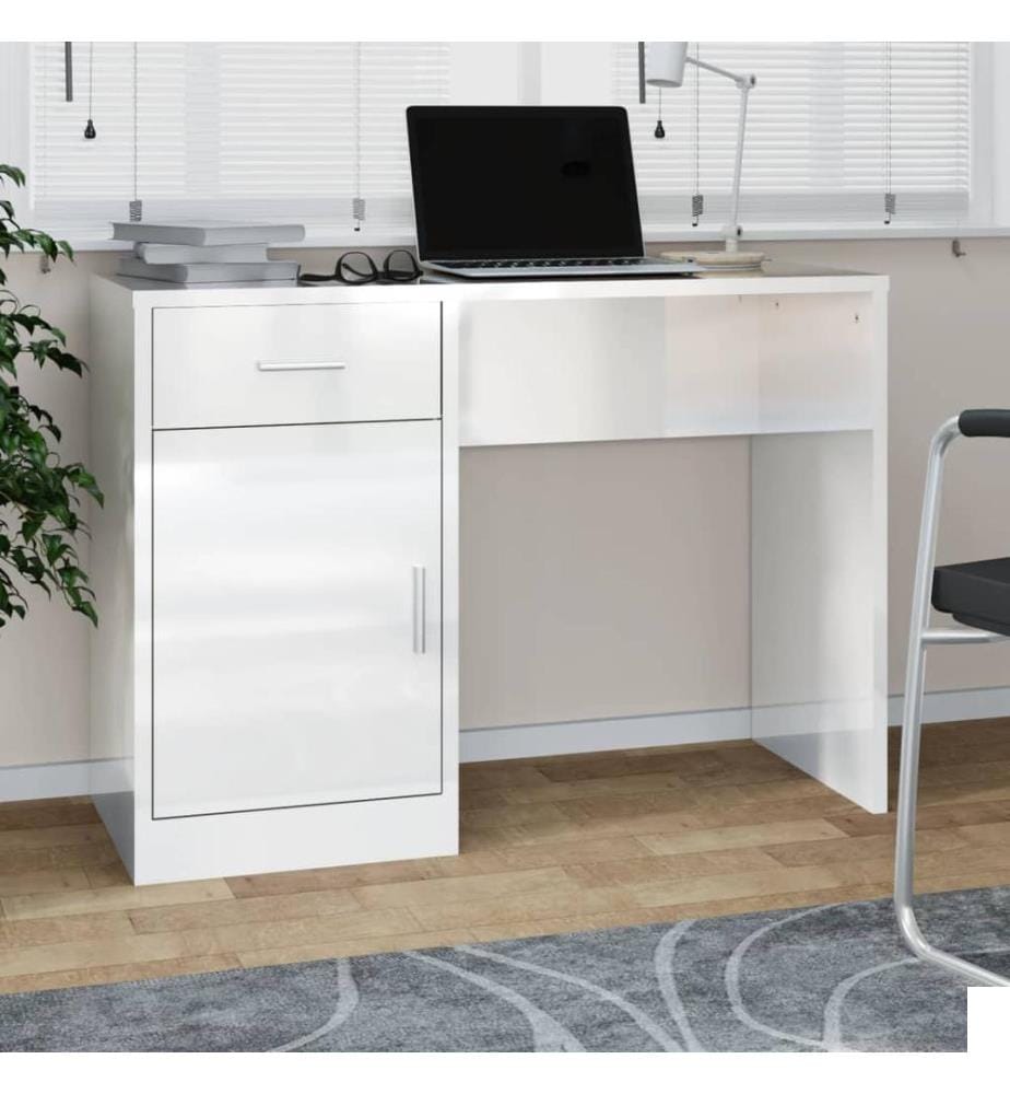 Bureau avec tiroir et armoire Blanc brillant 100x40x73 cm