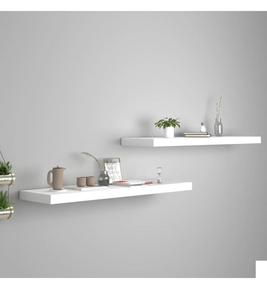 Étagères murales flottantes 2 pcs blanc 90x23,5x3,8 cm MDF