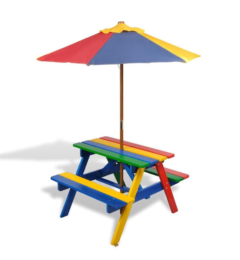 Table et bancs de pique-nique avec parasol pour enfants Bois