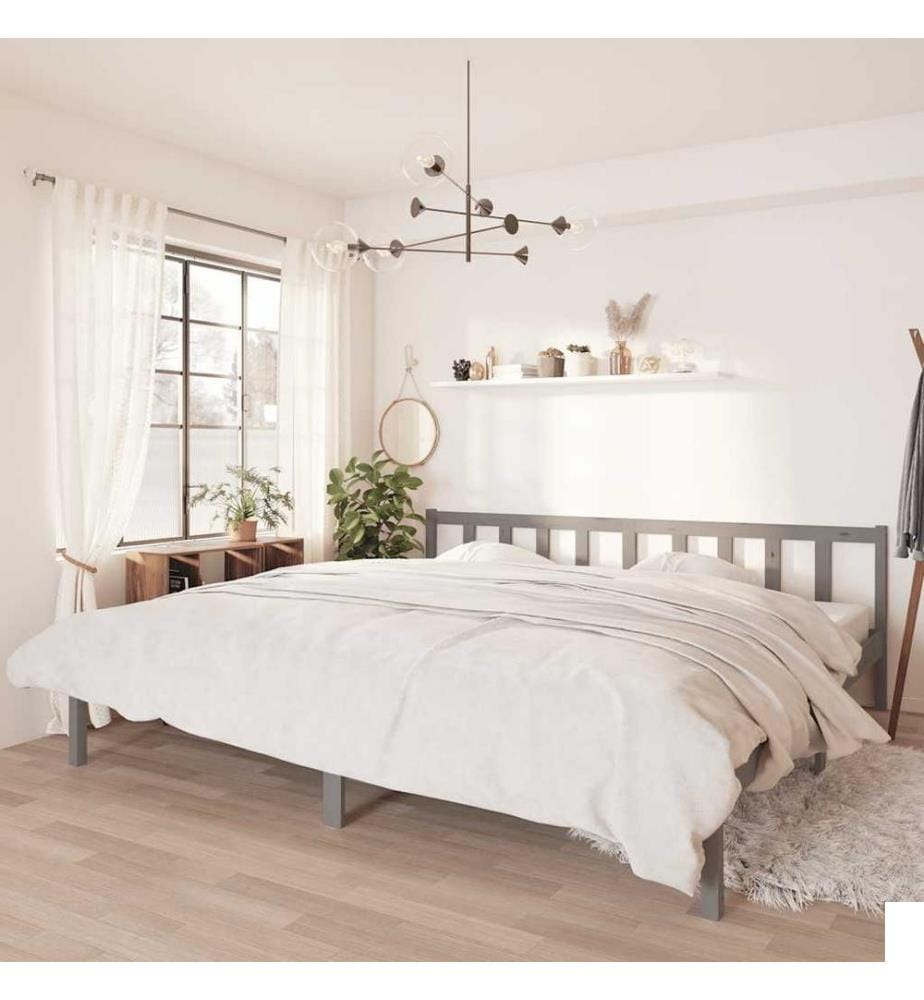 Cadre de lit sans matelas gris bois massif 200x200 cm