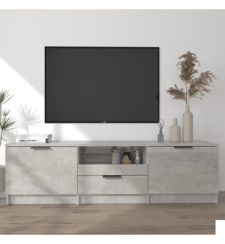 Meuble TV gris béton 140x35x40 cm bois d'ingénierie