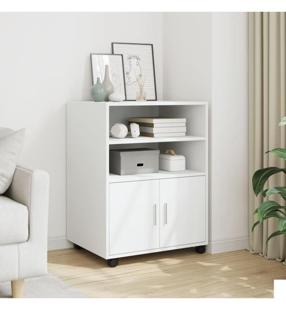Armoire à roulettes blanc 60x48x81 cm bois dingénierie
