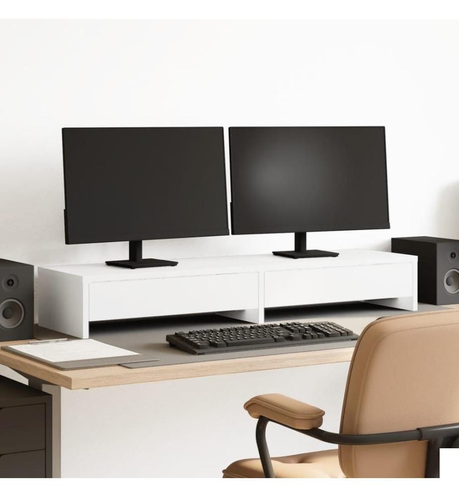 Support de moniteur avec tiroirs blanc bois d'ingénierie