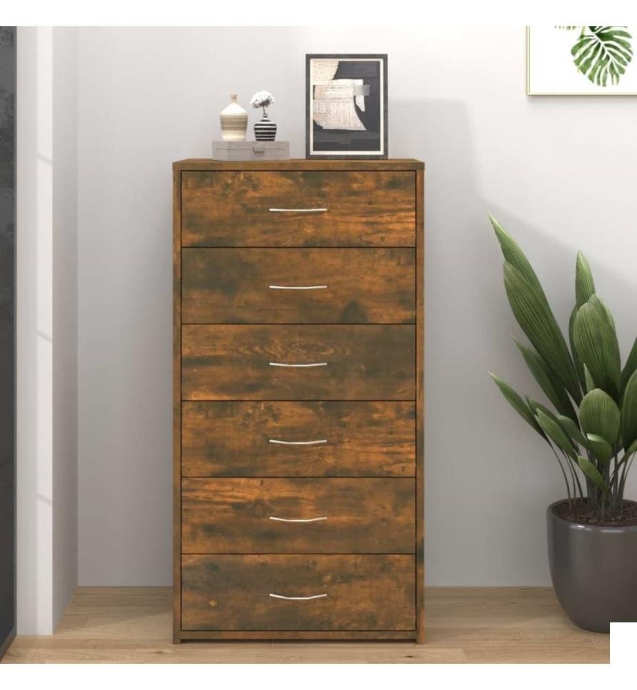 Buffet avec 6 tiroirs Chêne fumé 50x34x96 cm Bois d'ingénierie