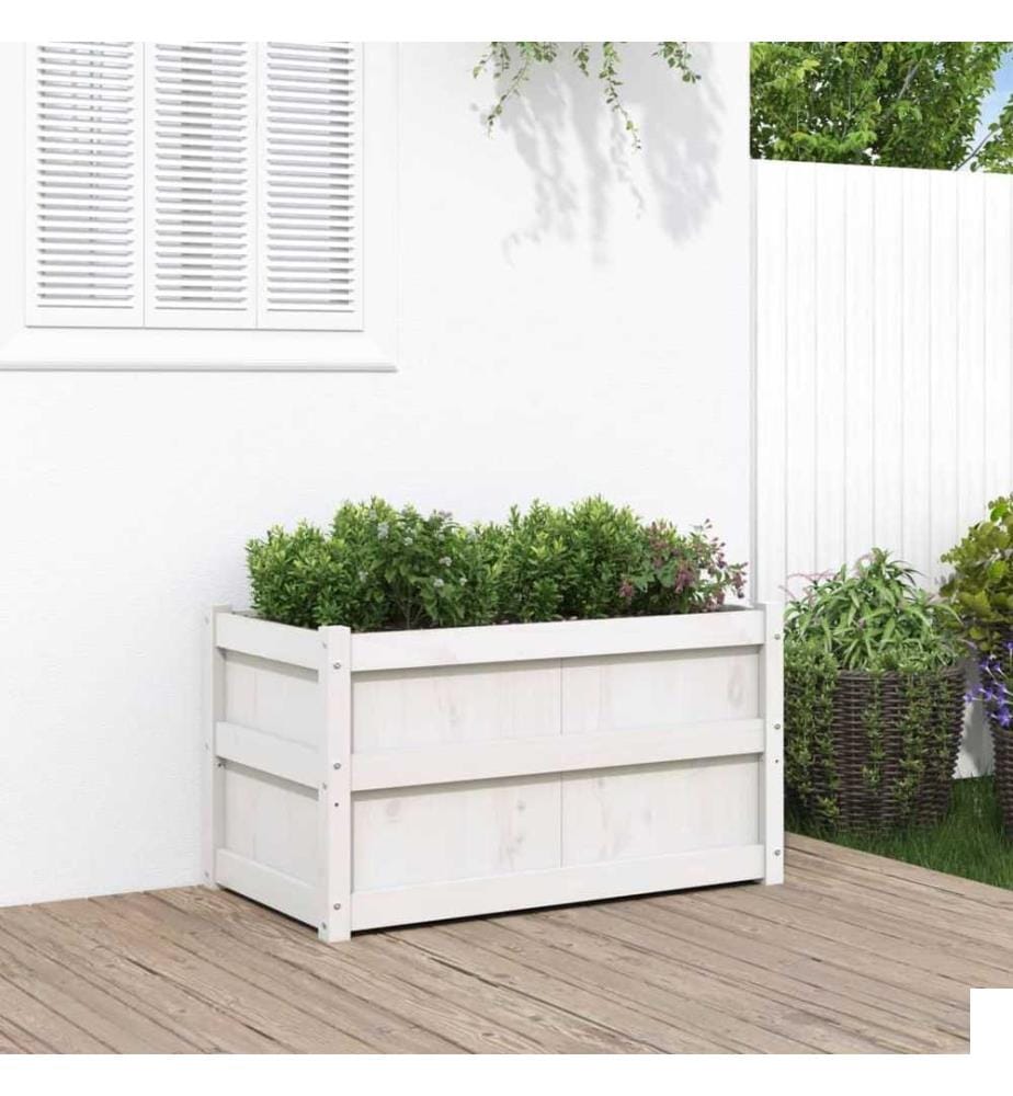Jardinière blanc 90x50x50 cm bois de pin massif